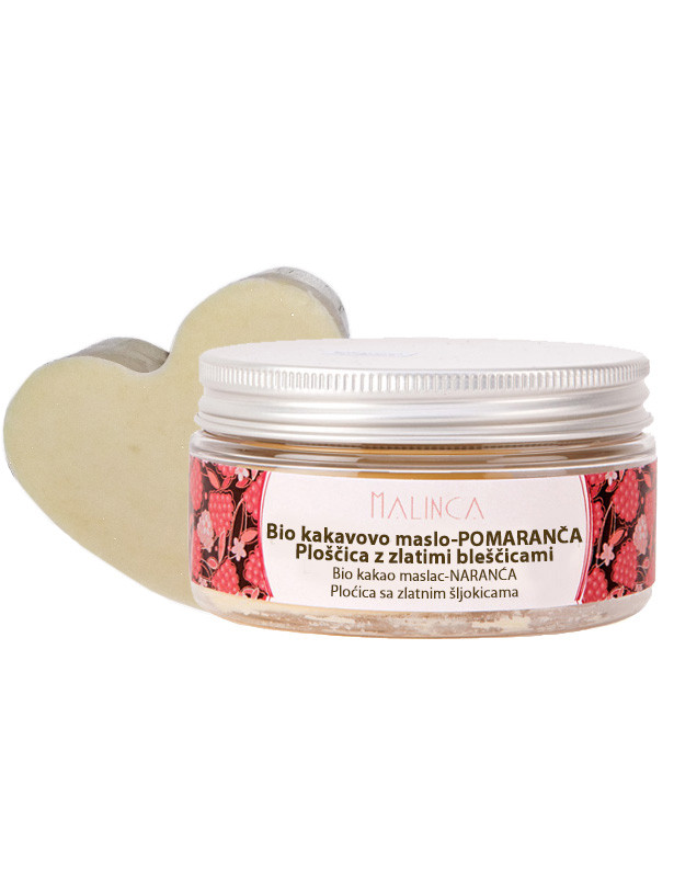 Bio kakavovo maslo z bleščicami - pomaranča 50g